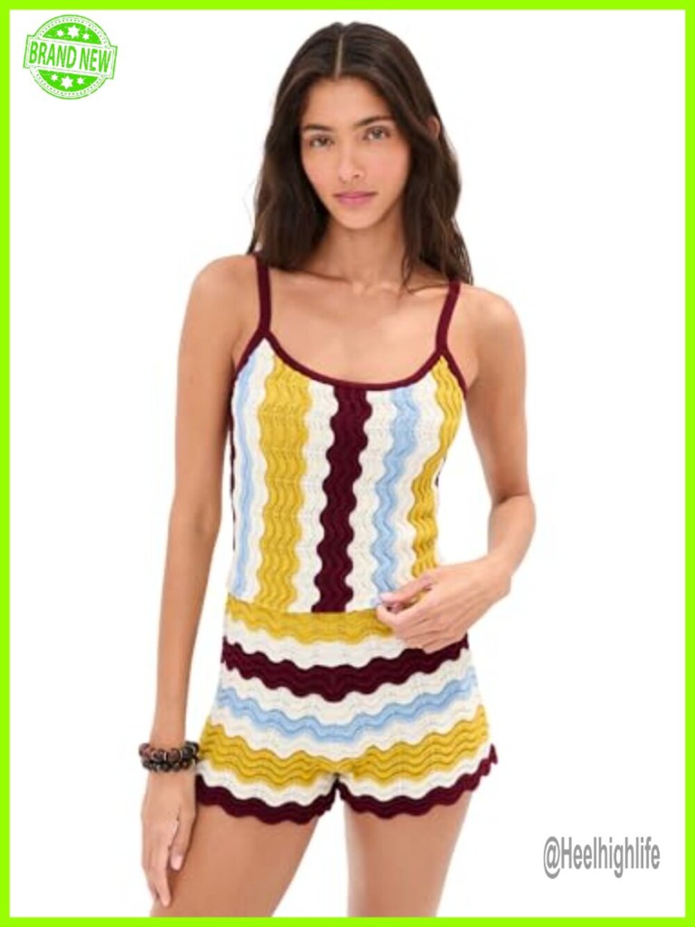 Sleeveless Scoop Neck Wavy Stripe Tank Top Lightweight Stretch Knit